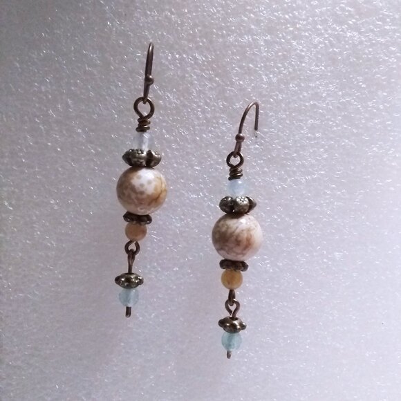 Handmade OOAK Dangle Earrings - Semi-Precious Stone Beads - Neutral Boho Colors - Picture 6 of 10